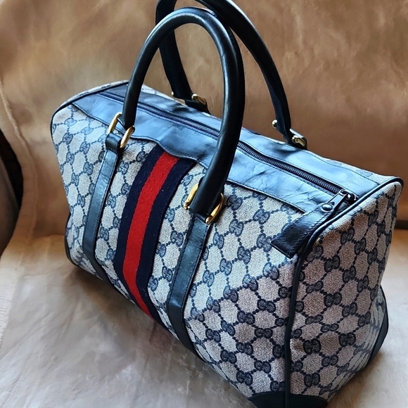 Gucci Boston Canvas Vintage Bag with Red and Blue Accents - Picture 2 of 8